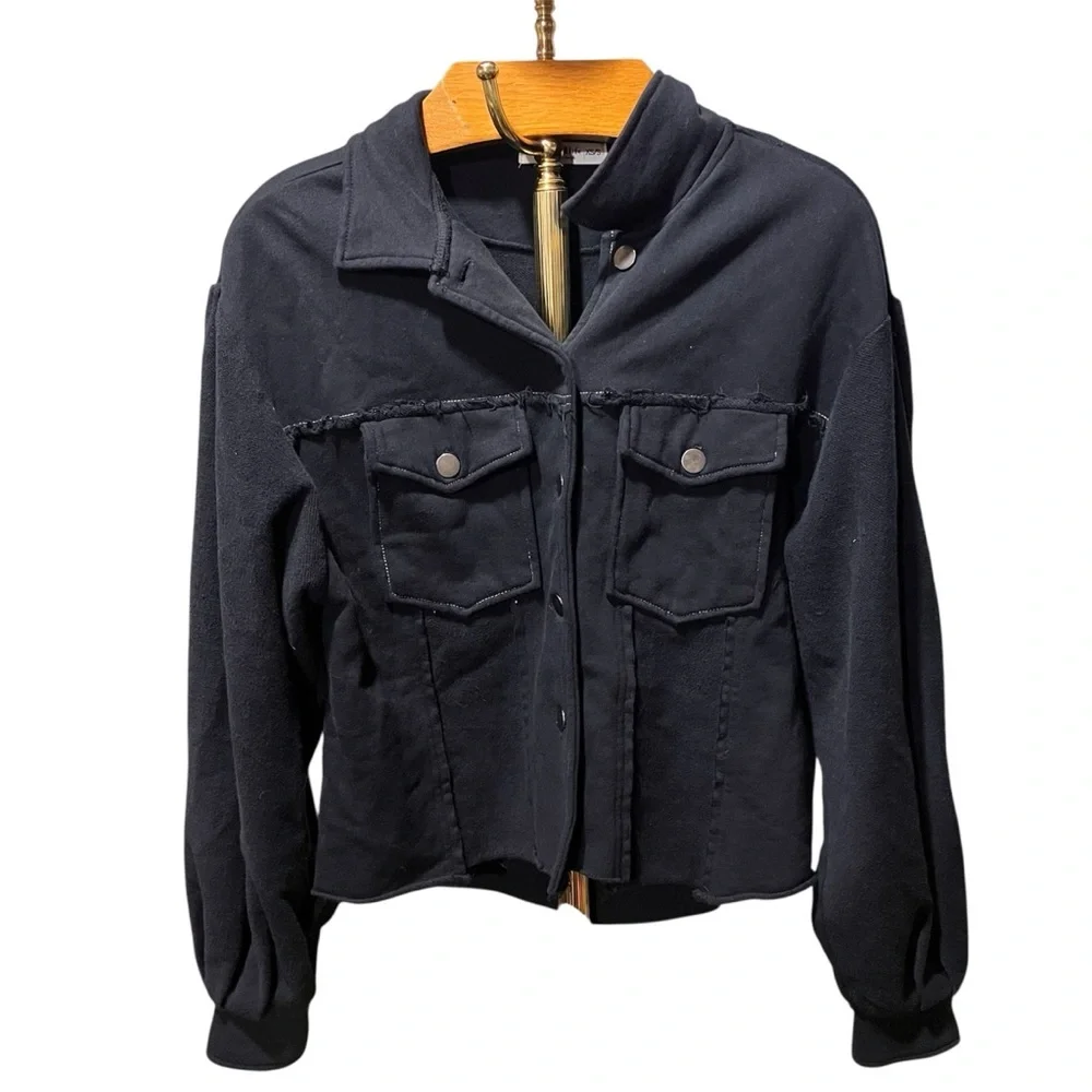 NATURAL LIFE Black Cropped Button Down Utility Jacket XS/S - Picture 1 of 10